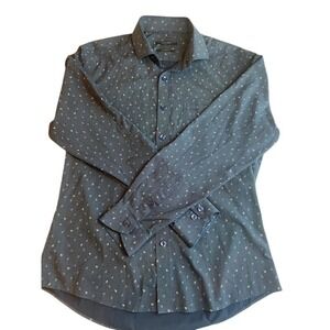 Owen Mens Navy Anchor Print Button Down Shirt Regular Fit Size 41